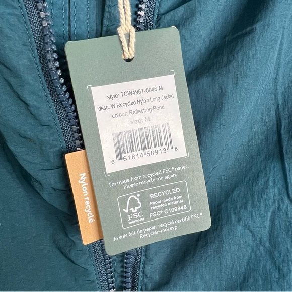 NWT TENTREE teal blue women's recycled nylon long jacket in reflecting pond M - Picture 17 of 17